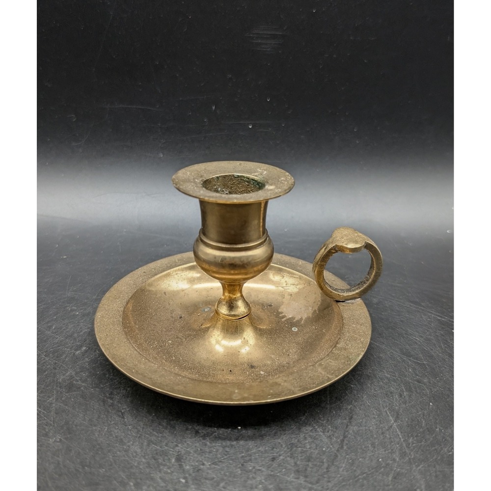 Vintage Solid Brass Chamberstick Candle Holder with Finger Loop Made in India